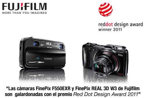“Las cámaras FinePix F550EXR y FinePix REAL 3D W3 de Fujifilm son  galardonadas con el premio Red Dot Design Award 2011”
