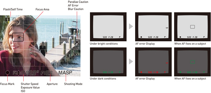 Digital Trans Panel cambia automáticamente el color de la información en el cuadro de captura según las condiciones de la escena y de disparo
