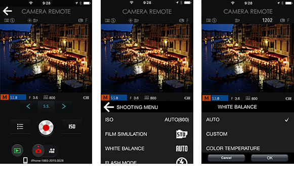 FUJIFILM X-Pro2 : FUJIFILM Camera Remote pantalla en smartphone
